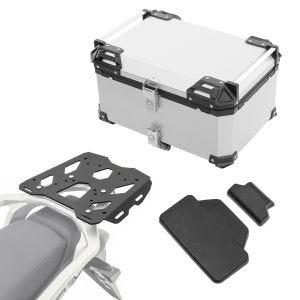 Set Aluminium Top Case + support adapté à Honda Transalp XL 750 23-24 Porte-bagages Bagtecs XB65 argent + dosseret