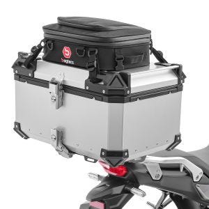 Set Aluminium Top Case + support adapté à Honda Transalp XL 750 23-24 Porte-bagages Bagtecs XB65 argent + Sacoche de couvercle