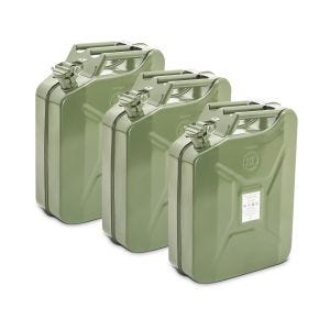 3x Benzinkanister Metall 20 Liter Kraftstoffkanister Bagtecs JC3 Grün