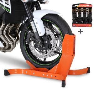 ConStands Easy Plus - Motorradwippe inklusive 4-fach Spanngurt-Set orange für Anhänger | Zurrschlaufen Radhalter Radklemme_1