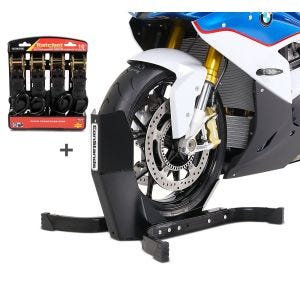 ConStands Easy Plus - Motorradwippe inklusive 4-fach Spanngurt-Set schwarz für Anhänger | Zurrschlaufen Radhalter Radklemme_1