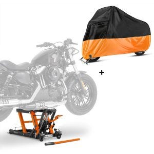 Motorrad Hebebühne ConStands Mid-Lift L + Abdeckplane XXXL Motorradheber für Harley und Chopper orange_1