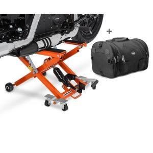 Set SM16 Motorrad Hebebühne ConStands Mid-Lift XL für Harley Davidson und Chopper orange und Hecktasche Rollentasche RB1_1
