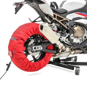 Motorrad Reifenwärmer Set Snaefell ConStands 30-99°C Digital passend für Vorderrad und Hinterrad rot DPLB3