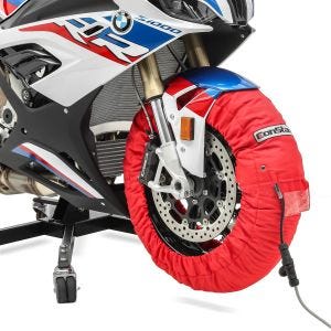 Motorrad Reifenwärmer Set Snaefell ConStands 30-99°C Digital passend für Vorderrad und Hinterrad rot DPLB2