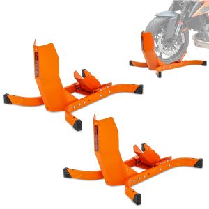Set 2x Béquille de transport moto Easy Fix Bloque-roue pour roue avant jusqu'à 21 pouces ConStands orange
