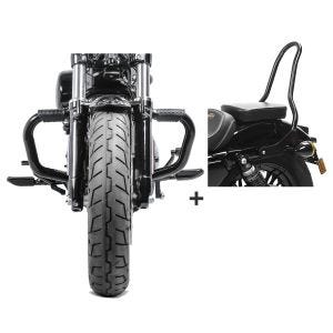 Set Sturzbügel Craftride mit Gummipads und Sissybar SR1 mit Pad für Harley Sportster 883 Iron 09-20 schwarz_1
