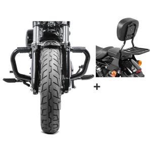 Set Sturzbügel Craftride mit Gummipads und Sissybar SB1 mit Pad für Harley Sportster Forty-Eight 48 10-20 schwarz_1