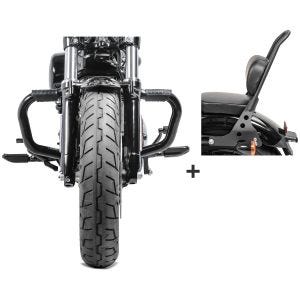 Set Sturzbügel Craftride mit Gummipads und Sissybar QL mit Pad für Harley Sportster Forty-Eight 48 Special 18-20 schwarz_1