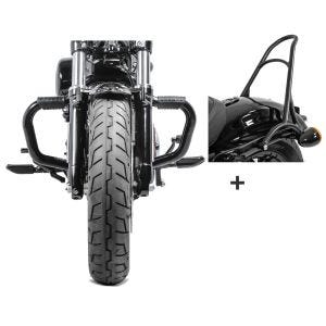 Set Sturzbügel Craftride mit Gummipads und Sissybar CR1 mit Pad für Harley Davidson Sportster 04-20 schwarz_1