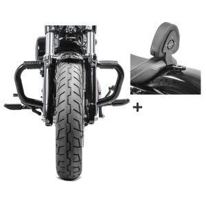 Set Sturzbügel Craftride mit Gummipads und Sissybar DV1 mit Pad für Harley Sportster 883 Low 04-10 schwarz_1