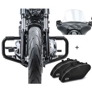 Set Sturzbügel Craftride mit Gummipads, Innentaschen Set und Windschild L für Harley Davidson Sport Glide 18-20_1