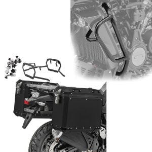 Set Pare carter + Valises laterales aluminium + supports compatible avec chopper / custombikes Pan America 1250 / Special 21-25 GX38-45 noir