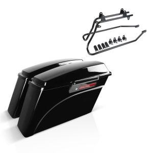 Set mit Seitenkoffer und Kofferträger passend für Harley Davidson Heritage Softail Classic 88-17 Latch schwarz Craftride