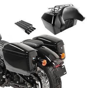 Motorrad Seitenkoffer Set Craftride Nevada für Chopper je 20Ltr inkl. Haltesatz + Topcase mit Gepäckgrill_1