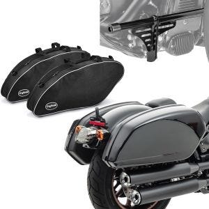 Set: Seitenkoffer passend für Harley Davidson Low Rider / S / ST 18-24 mit Halter Craftride HB13 + Sturzbügel + Innentaschen