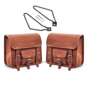 Set 2x Motorrad Satteltaschen Leder Vintage + Satteltaschenhalter Craftride SV1 braun_1