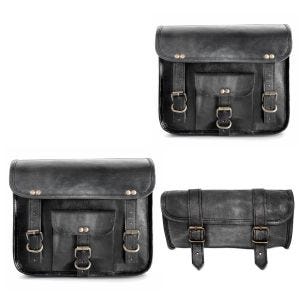 Leder Satteltaschen Set passend für Honda Shadow VT 750 / 600 / 125 C mit Werkzeugrollen Craftride SW2 3 Stück schwarz