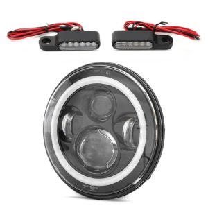 Set LED Scheinwerfer 7" + LED Lenkerblinker M2 für Harley Davidson Dyna Fat Bob_1