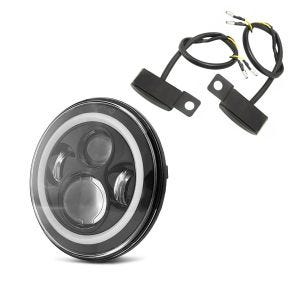 Set LED Scheinwerfer 7" + LED Lenkerblinker TS4 für Harley Davidson Rocker / C_1