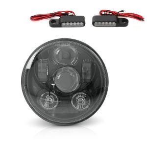 Set LED Scheinwerfer 5,75" Craftride + LED Lenkerblinker M2 mit E-Prüfzeichen Lumitecs getönt für Harley Davidson_1