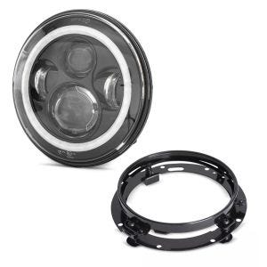 Phare LED 7" pouces avec support compatible avec Harley Davidson FS8 Craftride noir-noir
