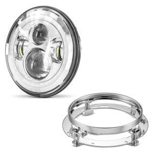 Phare LED 7" pouces avec support compatible avec Harley Davidson Road King Classic 98-13 Craftride chrome-chrome