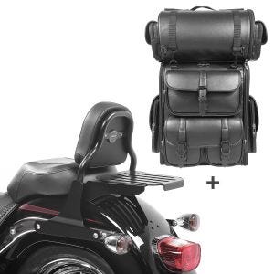 Sissy Bar CSS Fix + Hecktasche LX für Harley Fat Boy 07-17 mit Gepäckträger schwarz Craftride_1