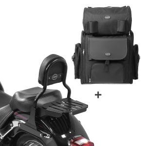 Sissy Bar CL Fix + Hecktasche XL für Harley Fat Boy Special/ Lo 10-17 mit Gepäckträger schwarz Craftride_1