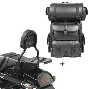 Sissy Bar CL Fix + Hecktasche LX für Harley Dyna Fat Bob 10-17 mit Gepäckträger schwarz Craftride_1