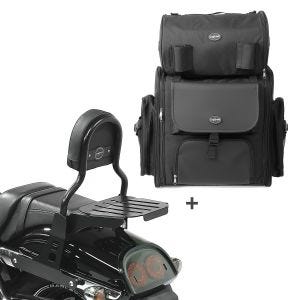 Sissy Bar CL Fix + Hecktasche XL für Harley Dyna Fat Bob 10-17 mit Gepäckträger schwarz Craftride_1