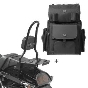 Sissy Bar CSL Fix + Hecktasche XL für Harley Dyna Fat Bob 10-17 mit Gepäckträger schwarz Craftride_1
