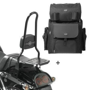 Sissy Bar CSXL Fix + Hecktasche XL für Harley Dyna Fat Bob 10-17 mit Gepäckträger schwarz Craftride_1