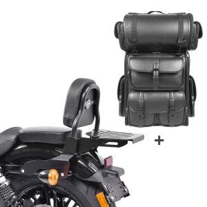 Sissy Bar CSS Fix + Hecktasche LX für Harley Sportster 883 Iron 09-20 mit Gepäckträger schwarz Craftride_1