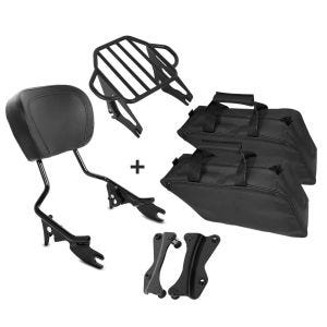 Sissybar mit Gepäckträger KI + Montagekit + Seitenkoffer Innentaschen für Harley Touring 09-13 schwarz Craftride_1