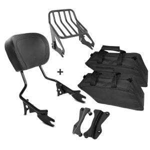 Set AF2 Sissybar mit Gepäckträger W1 schwarz, Montagekit und Seitenkoffer Innentasche für Harley Touring 14-20 Craftride_1