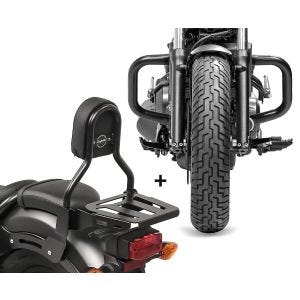 Set RH3 Sissy Bar CL3 mit Gepäckträger und Sturzbügel schwarz für Honda Rebel 500 17-19 Craftride_1