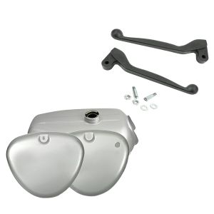 Réservoir d'essence compatible avec Simson S51 / S70 avec couvercle latéral argent + Levier de frein et levier d'embrayage Craftride