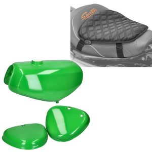 Réservoir d'essence compatible avec Simson S51 / S70 avec couvercle latéral Vert + Coussin de Selle Gel Craftride