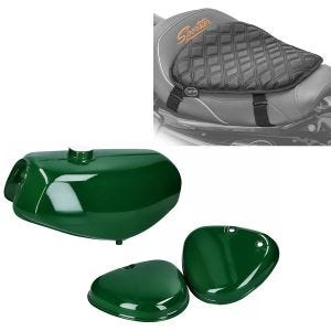 Réservoir d'essence compatible avec Simson S51 / S70 avec couvercle latéral vert foncé + Coussin de Selle Gel Craftride