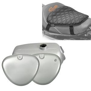 Réservoir d'essence compatible avec Simson S51 / S70 avec couvercle latéral argent + Coussin de Selle Gel Craftride