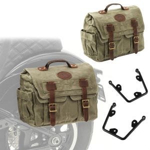 Set 2x Satteltaschen mit Halter für Kawasaki Vulcan S 15-21 Craftride CV1F-army green links-rechts_1