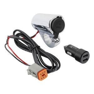 Prise USB avec support de guidon 7 / 8"-1" compatible avec Harley Davidson Dyna Street Bob 12-17 chrome Craftride