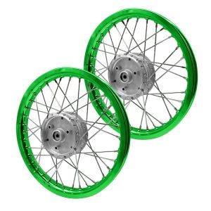 Set 2x Speichenrad Felge Alu 1,6x16 passend für Simson S51 S50 S70 Schwalbe KR51 Alufelge Craftride AF16S grün