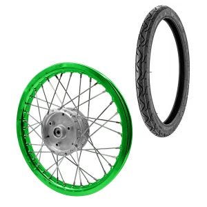 Speichenrad Felge Alu 1,6x16 passend für Simson S51 S50 S70 Schwalbe KR51 Alufelge Craftride AF16 grün + Reifen Vee Rubber VRM099 vorne hinten