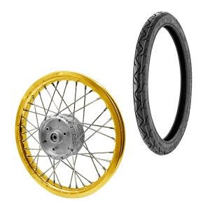 Speichenrad Felge Alu 1,6x16 passend für Simson S51 S50 S70 Schwalbe KR51 Alufelge Craftride AF17 gold + Reifen Vee Rubber VRM099 vorne hinten