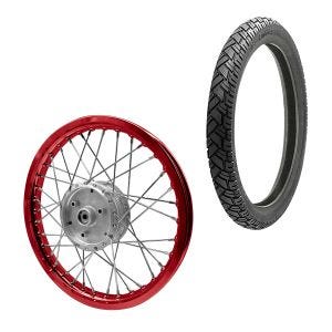 Speichenrad Felge Alu 1,6x16 passend für Simson S51 S50 S70 Schwalbe KR51 Alufelge Craftride AF15 rot + Reifen Vee Rubber VRM094 vorne hinten