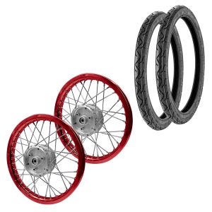 Set 2x Speichenrad Felge Alu 1,6x16 passend für Simson S51 S50 S70 Schwalbe KR51 Alufelge Craftride AF15 rot + 2x Reifen Vee Rubber VRM099 vorne hinten