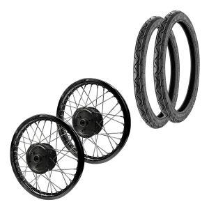 Set 2x Speichenrad Felge Alu 1,6x16 passend für Simson S51 S50 S70 Schwalbe KR51 Alufelge Edelstahl Speichen Craftride AF27 schwarz + 2x Reifen Vee Rubber VRM099 vorne hinten
