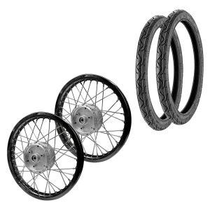 Set 2x Speichenrad Felge Alu 1,6x16 passend für Simson S51 S50 S70 Schwalbe KR51 Alufelge Craftride AF28 schwarz + 2x Reifen Vee Rubber VRM099 vorne hinten